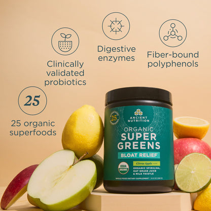 Organic Super Greens - Powder - Bloat Relief - Citrus Apple - 25 srv