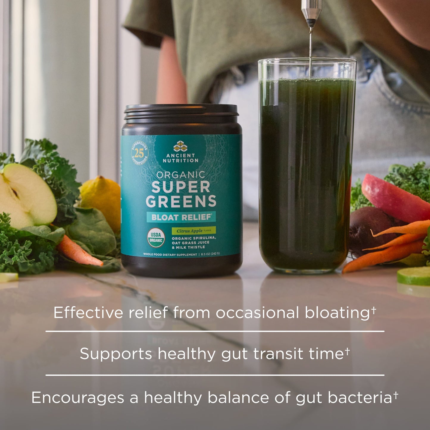Organic Super Greens - Powder - Bloat Relief - Citrus Apple - 25 srv
