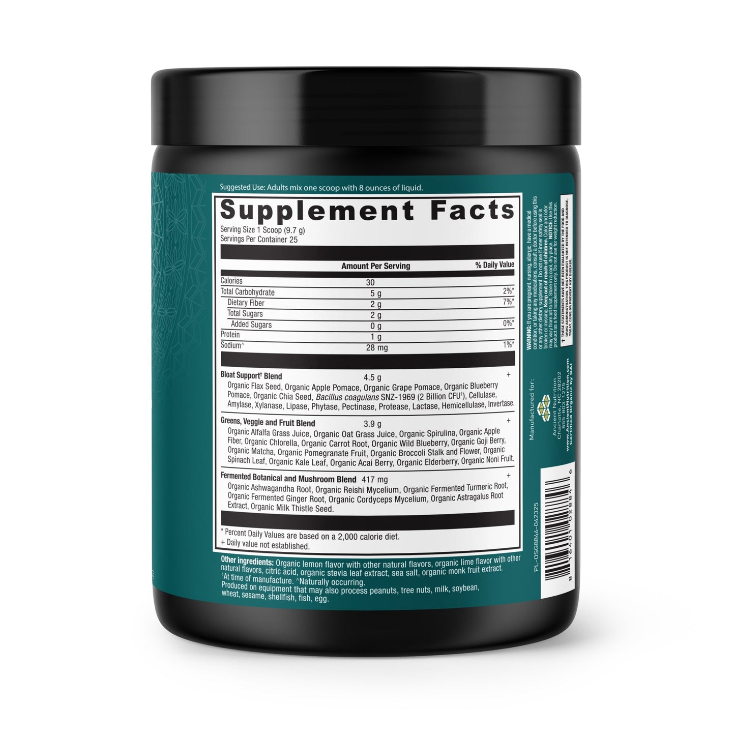 Organic Super Greens - Powder - Bloat Relief - Citrus Apple - 25 srv