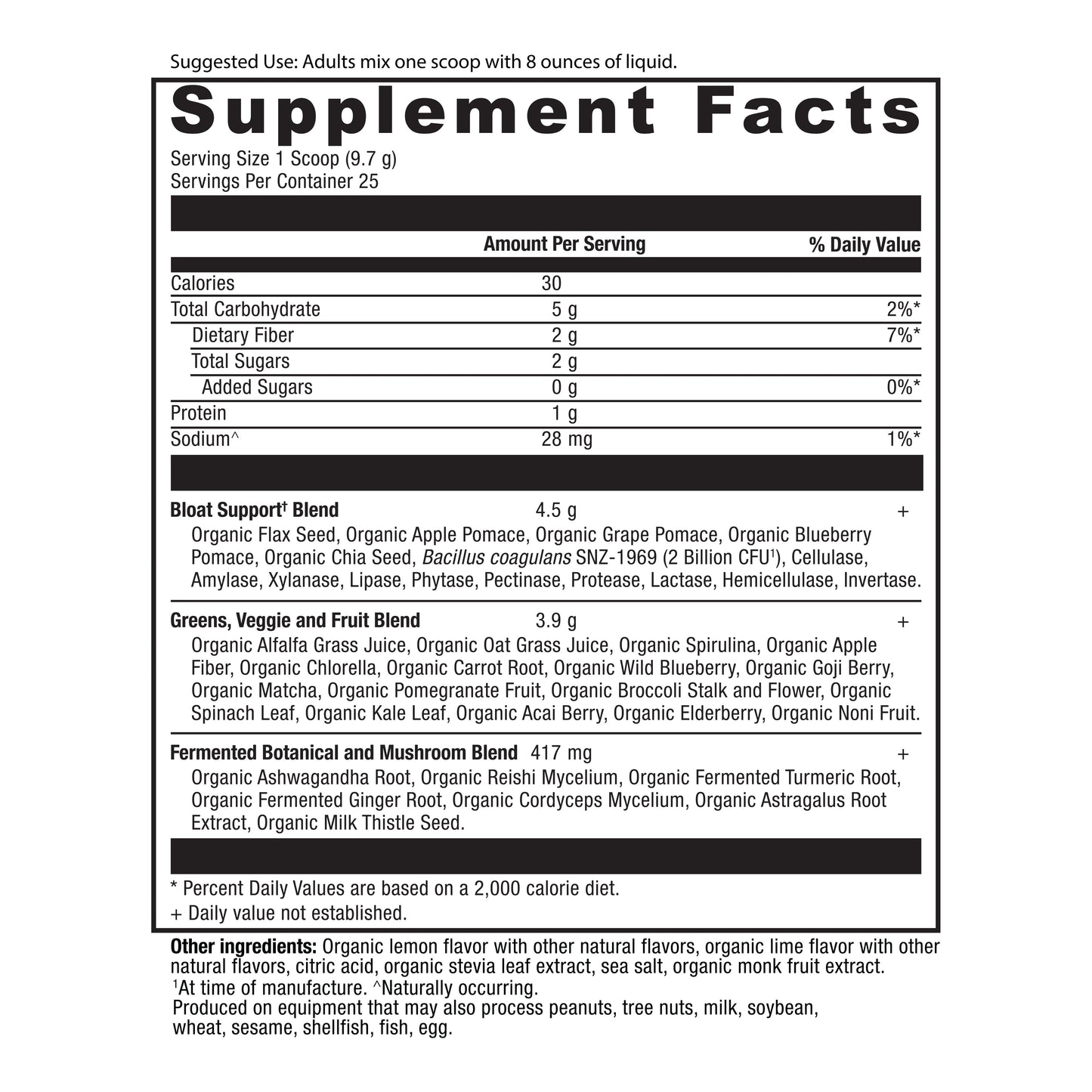 Organic Super Greens - Powder - Bloat Relief - Citrus Apple - 25 srv