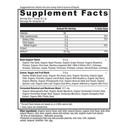 Organic Super Greens - Powder - Bloat Relief - Citrus Apple - 25 srv
