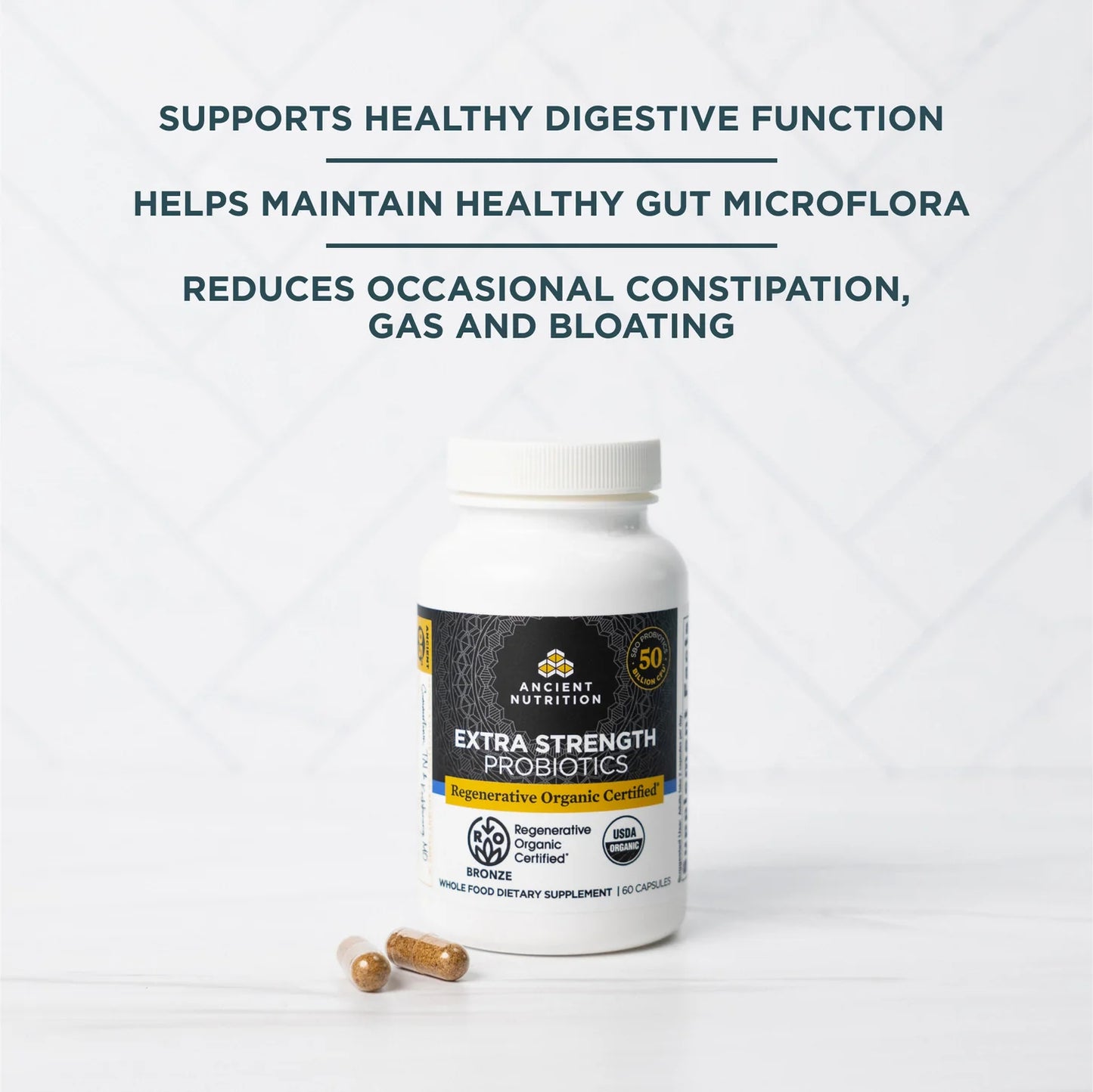 Ancient Nutrition Regenerative Organic Certified™ Extra Strength Probiotics 60 capsules