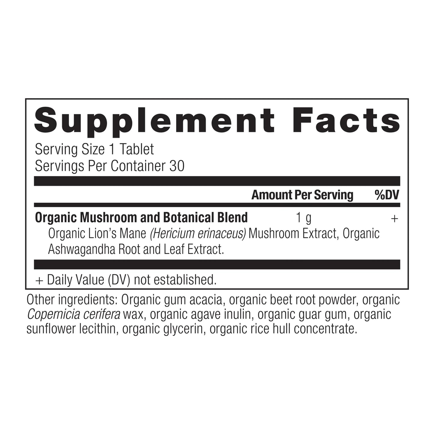 Ancient Mushrooms - Organic Lion's Mane Once Daily - Tablet - 30 ct