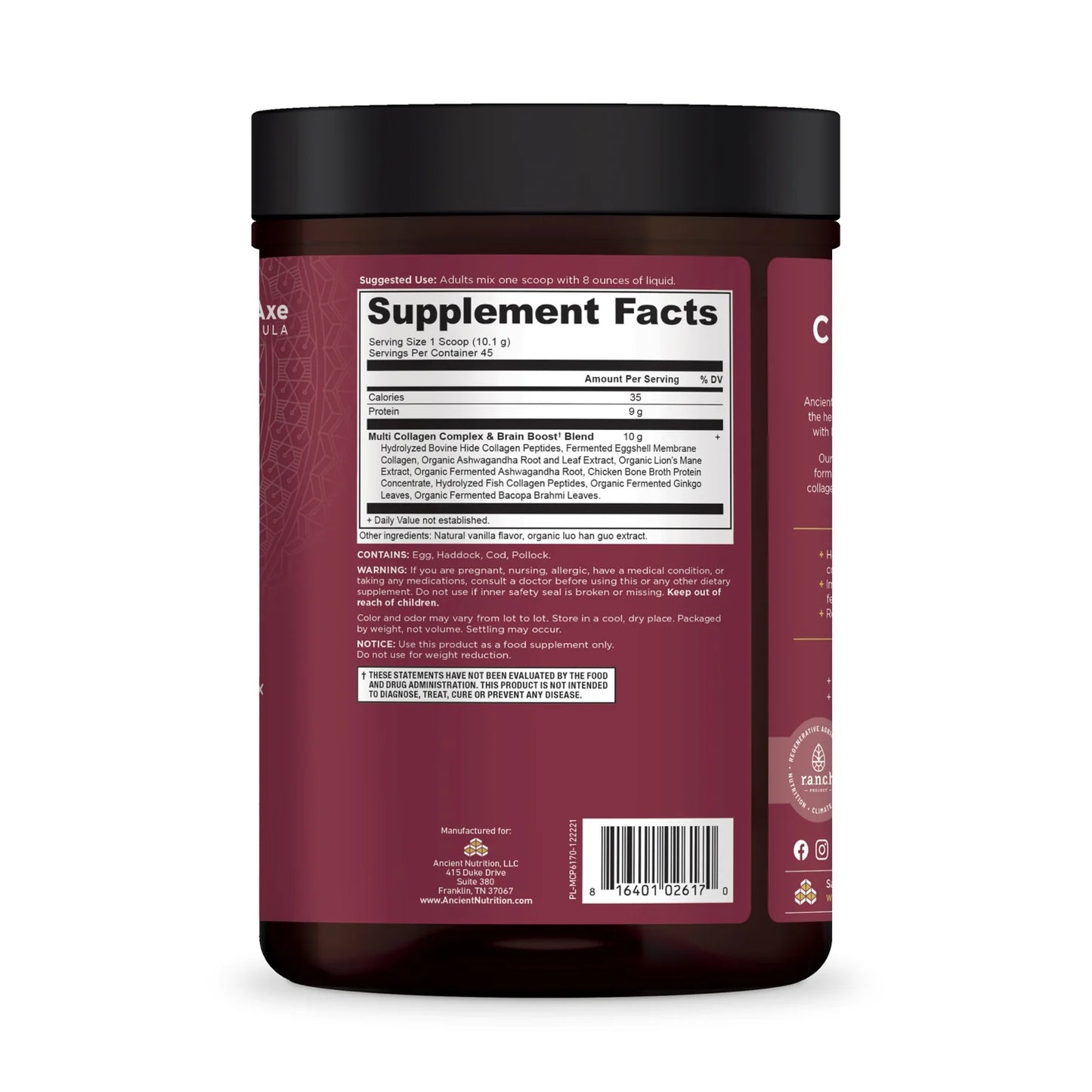 Ancient Nutrition Multi Collagen Protein Brain Boost 45 servings