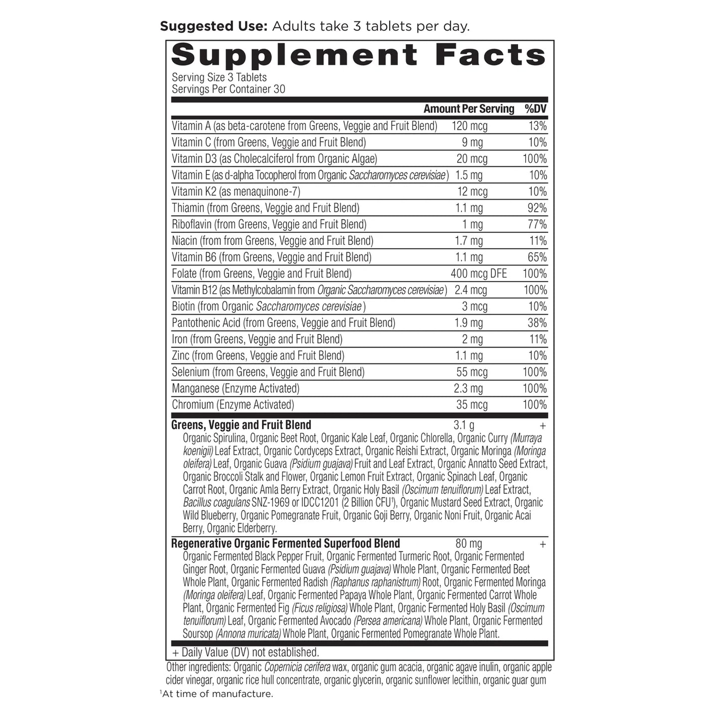 Ancient Nutrition Organic Super Greens + Multivitamin Tablets