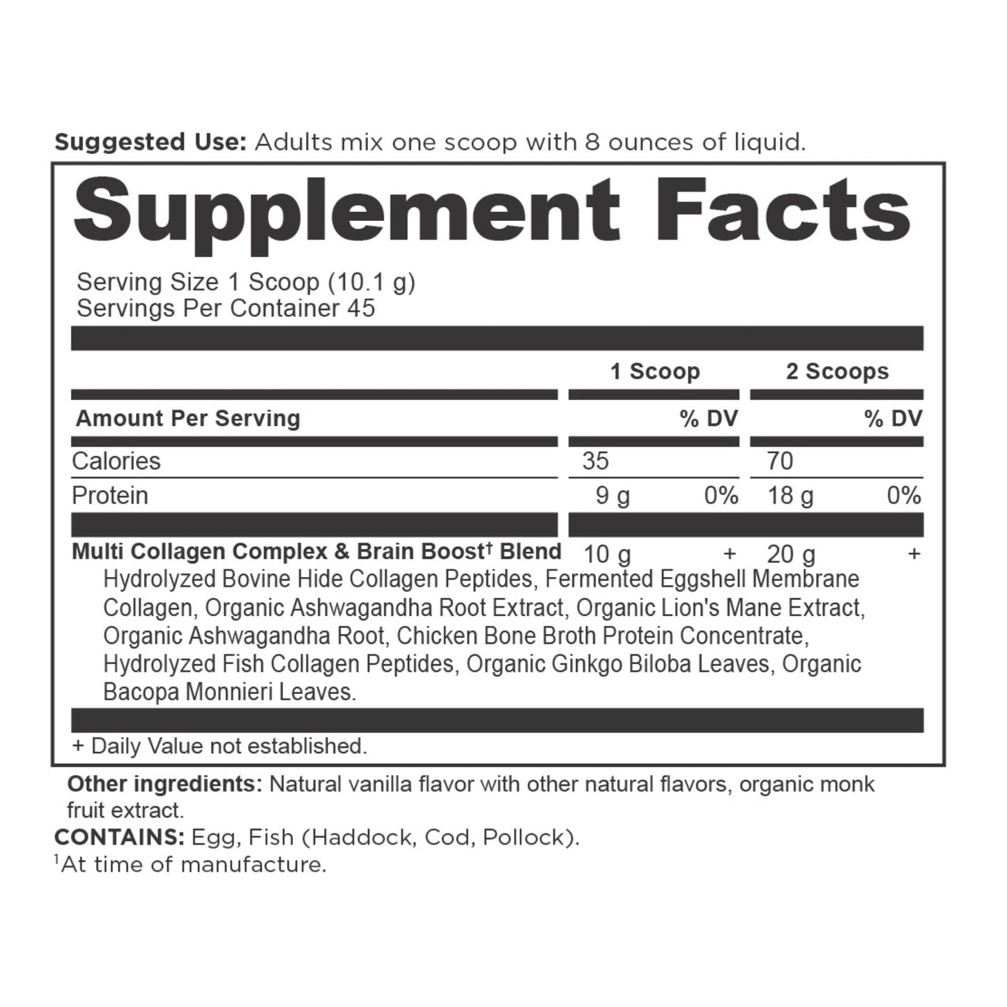 Multi Collagen Protein - Brain Boost - Vanilla - 45 Serving