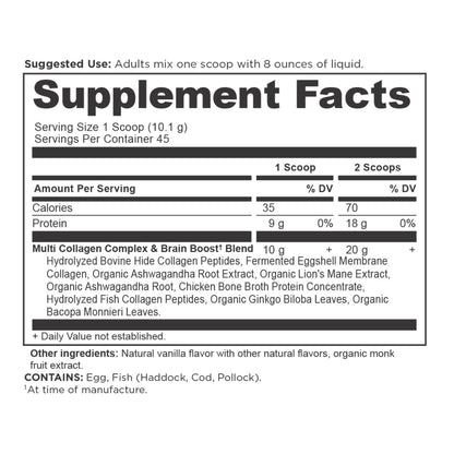 Multi Collagen Protein - Brain Boost - Vanilla - 45 Serving
